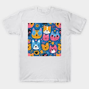 Whimsical Animal Faces Pattern T-Shirt